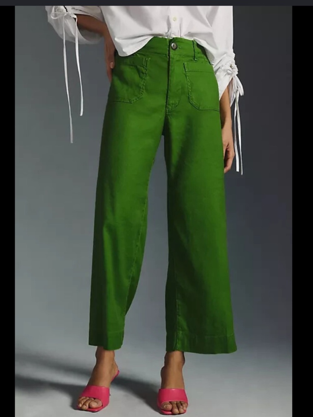 Anthropologie Maeve Colette Cropped Wide-Leg Linen Blend Pants in Green